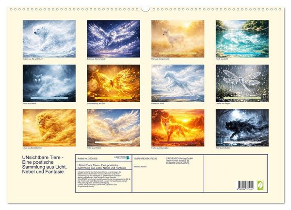 Produktbild: UNsichtbare Tiere - Eine poetische Sammlung aus Licht, Nebel und Fantasie (Wandkalender 2027 DIN A2 quer), CALVENDO Monatskalender