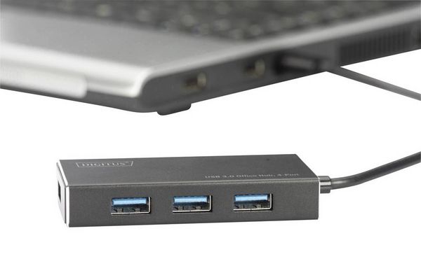 Produktbild: Digitus DA-70240-1 USB-Hub 4 Port USB-A USB 3.0 5 GBit/s mit Aluminiumgeh&auml;use Schwarz DA-70240-1