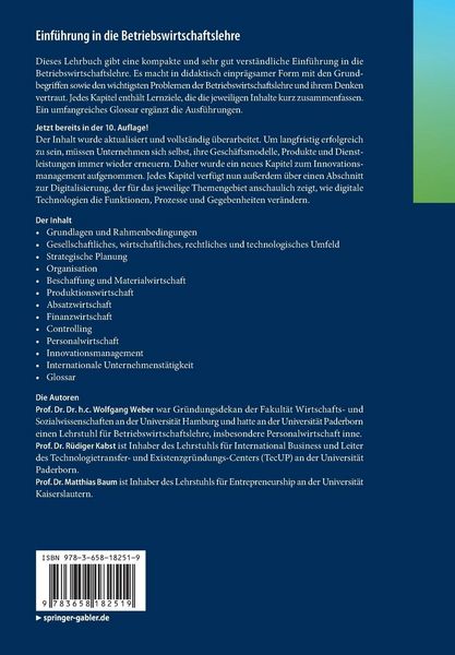 Produktbild: Einf&uuml;hrung in die Betriebswirtschaftslehre