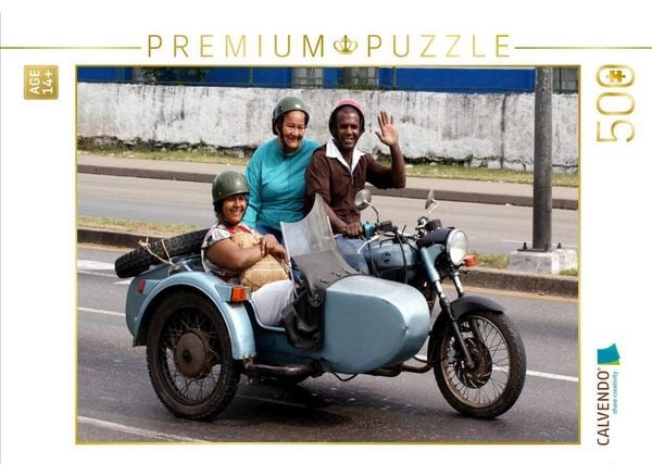CALVENDO Puzzle Motorrad-Gespann unterwegs in Havanna | 500 Teile Lege-Größe 48 × 36 cm Foto-Puzzle für Erwachsene