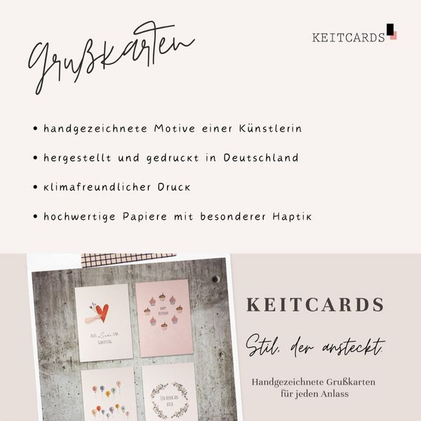 Produktbild: KEITCARDS Weihnachtskarten - handgezeichnete Klappkarten mit Briefumschlag, 6er Set
