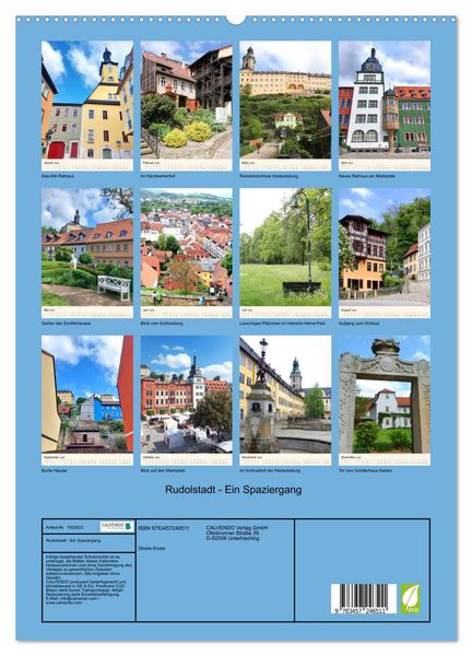 Produktbild: Rudolstadt - Ein Spaziergang (hochwertiger Premium Wandkalender 2026 DIN A2 hoch), Kunstdruck in Hochglanz