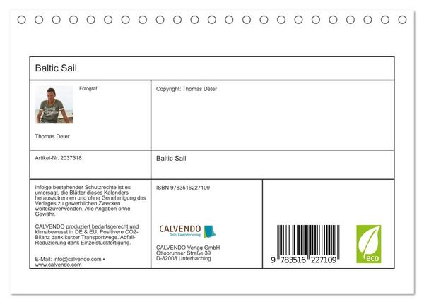 Produktbild: Baltic Sail (Tischkalender 2026 DIN A5 quer), CALVENDO Monatskalender
