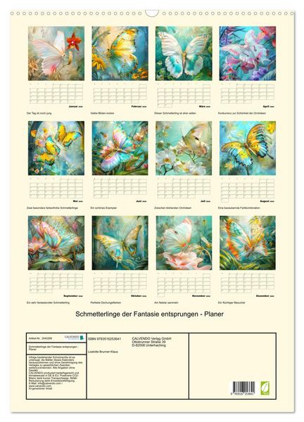 Produktbild: Schmetterlinge der Fantasie entsprungen - Planer (Wandkalender 2026 DIN A2 hoch), CALVENDO Monatskalender