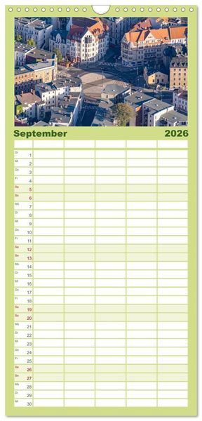 Produktbild: Familienplaner 2026 - Halle an der Saale von oben mit 5 Spalten (Wandkalender, 21 x 45 cm) CALVENDO