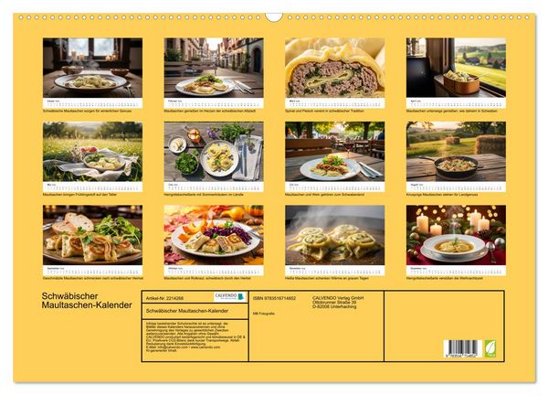 Produktbild: Schw&auml;bischer Maultaschen-Kalender (Wandkalender 2026 DIN A2 quer), CALVENDO Monatskalender
