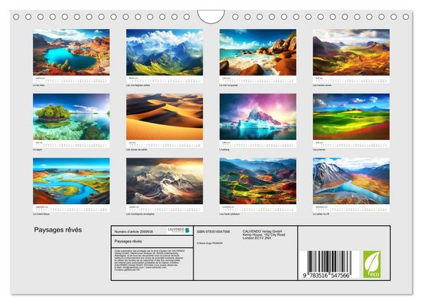 Produktbild: Paysages r&ecirc;v&eacute;s (Calendrier mural 2026 DIN A4 vertical), CALVENDO calendrier mensuel