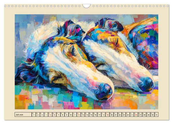 Produktbild: Barsoi im Farbenspiel. Elegante Windhunde in moderner &Ouml;loptik (Wandkalender 2026 DIN A3 quer), CALVENDO Monatskalender