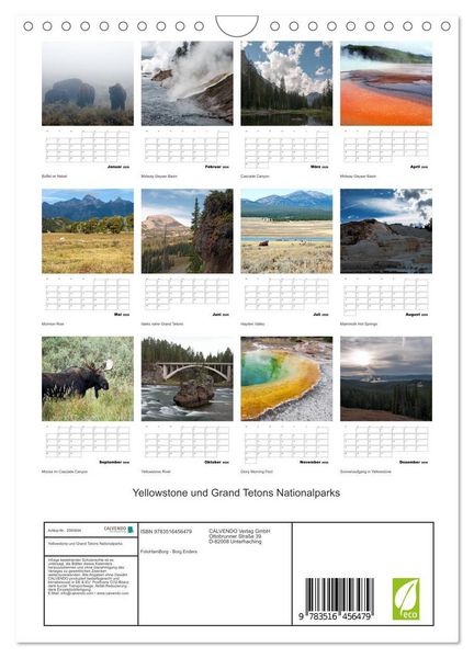 Produktbild: Yellowstone und Grand Tetons Nationalparks (Wandkalender 2026 DIN A4 hoch), CALVENDO Monatskalender