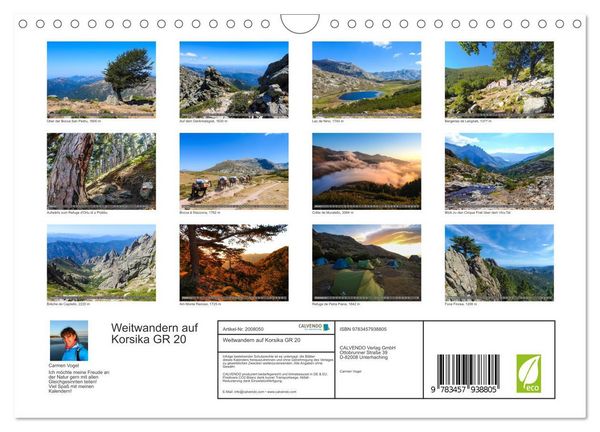 Produktbild: Weitwandern auf Korsika GR 20 (Wandkalender 2026 DIN A4 quer), CALVENDO Monatskalender