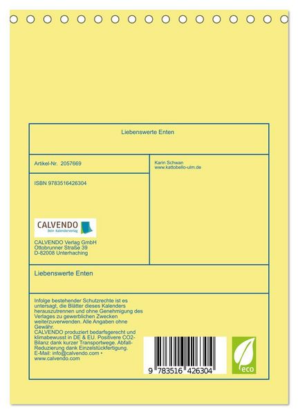 Produktbild: Liebenswerte Enten (Tischkalender 2026 DIN A5 hoch), CALVENDO Monatskalender