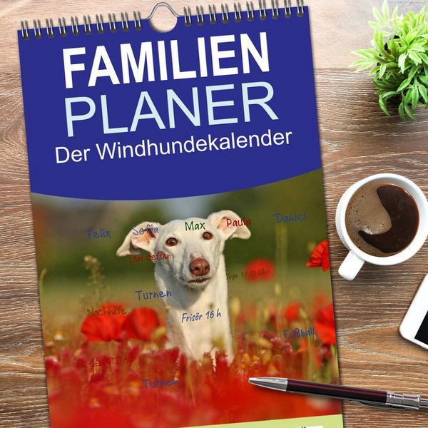 Produktbild: Familienplaner 2026 - Der Windhundekalender mit 5 Spalten (Wandkalender, 21 x 45 cm) CALVENDO