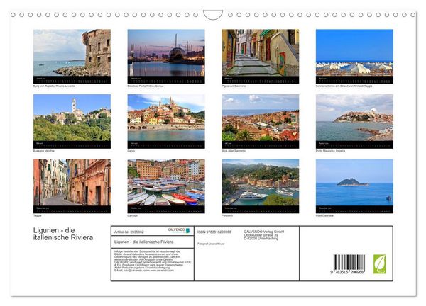 Produktbild: Ligurien - die italienische Riviera (Wandkalender 2026 DIN A3 quer), CALVENDO Monatskalender