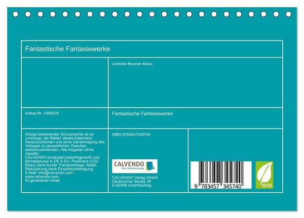 Produktbild: Fantastische Fantasiewerke (Tischkalender 2026 DIN A5 quer), CALVENDO Monatskalender