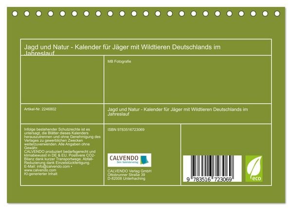Produktbild: Jagd und Natur - Kalender f&uuml;r J&auml;ger mit Wildtieren Deutschlands im Jahreslauf (Tischkalender 2026 DIN A5 quer), CALVENDO Monatskalender