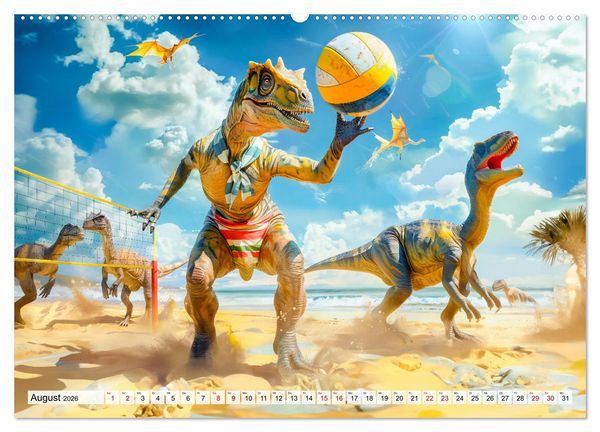 Produktbild: Dinosaurier-Alltag - Wenn sie nicht ausgestorben w&auml;ren! (hochwertiger Premium Wandkalender 2026 DIN A2 quer), Kunstdruck in Hochglanz
