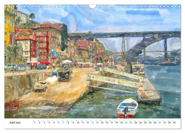 Produktbild: Porto - Ansichten in Aquarell (Wandkalender 2026 DIN A3 quer), CALVENDO Monatskalender