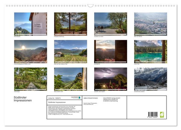 Produktbild: S&uuml;dtiroler Impressionen (Wandkalender 2026 DIN A2 quer), CALVENDO Monatskalender