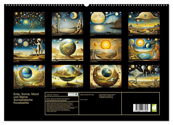 Produktbild: Erde, Sonne, Mond und Sterne Surrealistische Kunstwerke (hochwertiger Premium Wandkalender 2026 DIN A2 quer), Kunstdruck in Hochglanz
