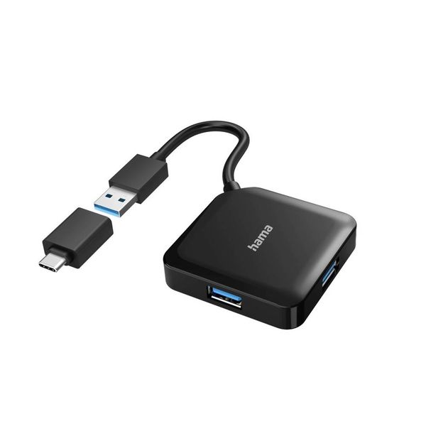 Hama 00200116 USB-Hub 4 Port USB-A USB 3.0 5 GBit/s mit USB-C Stecker Schwarz