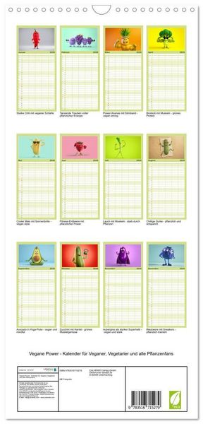 Produktbild: Familienplaner 2026 - Vegane Power - Kalender f&uuml;r Veganer, Vegetarier und alle Pflanzenfans mit 5 Spalten (Wandkalender, 21 x 45 cm) CALVENDO
