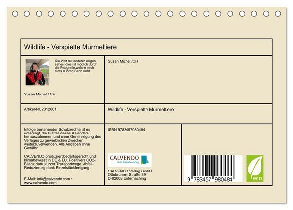 Produktbild: Wildlife - Verspielte Murmeltiere (Tischkalender 2026 DIN A5 quer), CALVENDO Monatskalender