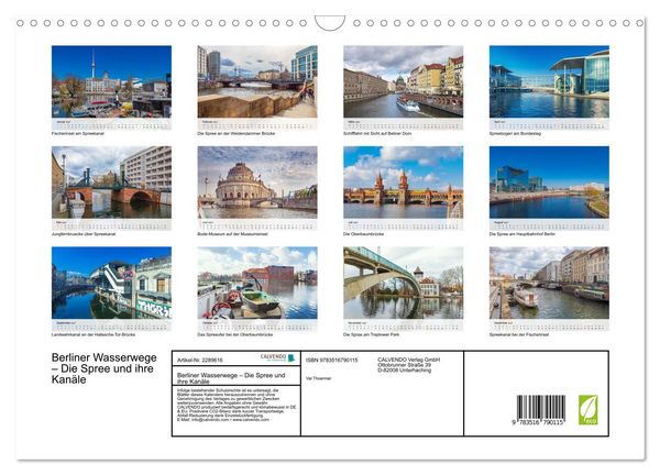 Produktbild: Berliner Wasserwege &ndash; Die Spree und ihre Kan&auml;le (Wandkalender 2027 DIN A3 quer), CALVENDO Monatskalender