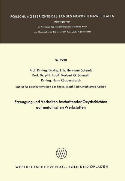 Produktbild: Erzeugung und Verhalten festhaftender Oxydschichten auf metallischen Werkstoffen
