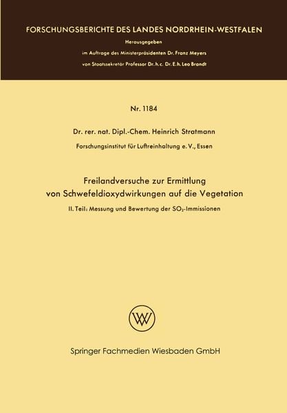 Produktbild: Freilandversuche zur Ermittlung von Schwefeldioxydwirkungen auf die Vegetation