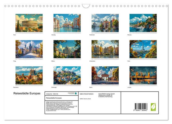 Produktbild: Reisest&auml;dte Europas (Wandkalender 2026 DIN A3 quer), CALVENDO Monatskalender