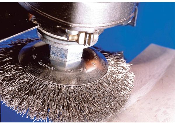 Produktbild: PFERD TOOLS Kegelb&uuml;rste ungezopft KBU &Oslash; 115 x 10 mm M14 Stahl-Draht-&Oslash; 0,35 f&uuml;r Winkelschleifer POS KBU 11510/M14 ST 0,35 43316021 1 St.