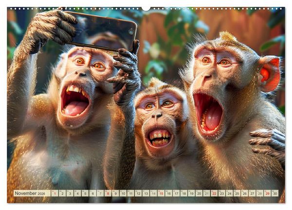 Produktbild: Affige Selfies. Tierisch witziges aus dem Dschungel (Wandkalender 2026 DIN A2 quer), CALVENDO Monatskalender