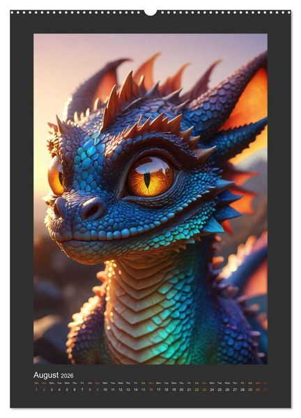 Produktbild: Enchanted Dragons: A year full of little wonders (High Quality Premium Wall Calendar 2026 DIN A2 portrait),CALVENDO 12 Month Wall Calendar