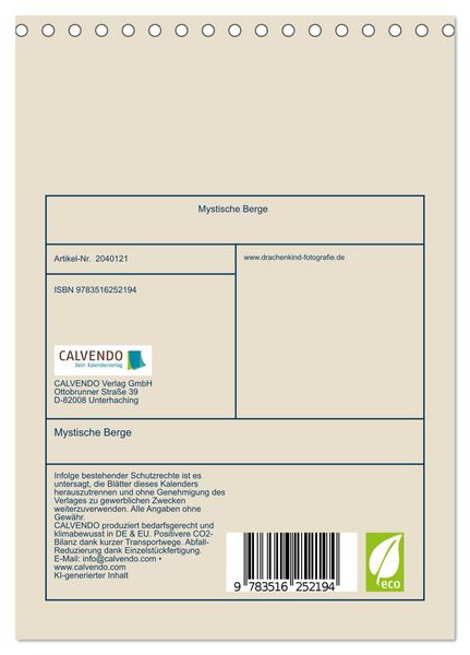 Produktbild: Mystische Berge (Tischkalender 2026 DIN A5 hoch), CALVENDO Monatskalender