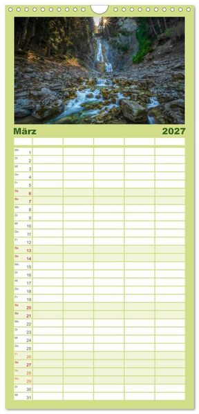 Produktbild: Familienplaner 2027 - Wasserfallwelt Schweiz mit 5 Spalten (Wandkalender, 21 x 45 cm) CALVENDO
