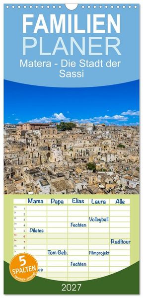 Produktbild: Familienplaner 2027 - Matera - Die Stadt der Sassi mit 5 Spalten (Wandkalender, 21 x 45 cm) CALVENDO