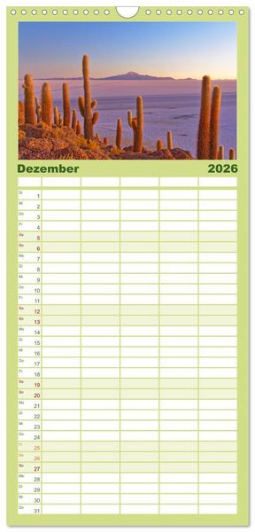 Produktbild: Familienplaner 2026 - Entdecke Bolivien mit 5 Spalten (Wandkalender, 21 x 45 cm) CALVENDO