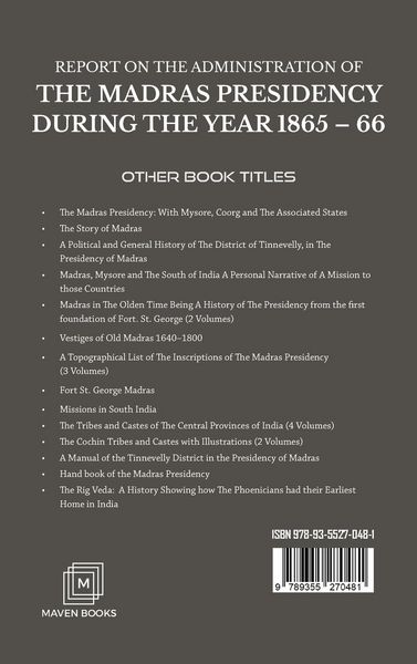 Produktbild: Report On The Administration Of The Madras Presidency During The Year 1865 - 66 (vol 1)