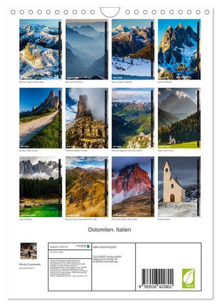 Produktbild: Dolomiten. Italien (Wandkalender 2026 DIN A4 hoch), CALVENDO Monatskalender