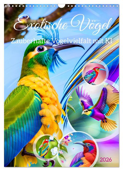 Produktbild: Exotische V&ouml;gel. Zauberhafte Vogelvielfalt mit KI (Wandkalender 2026 DIN A3 hoch), CALVENDO Monatskalender