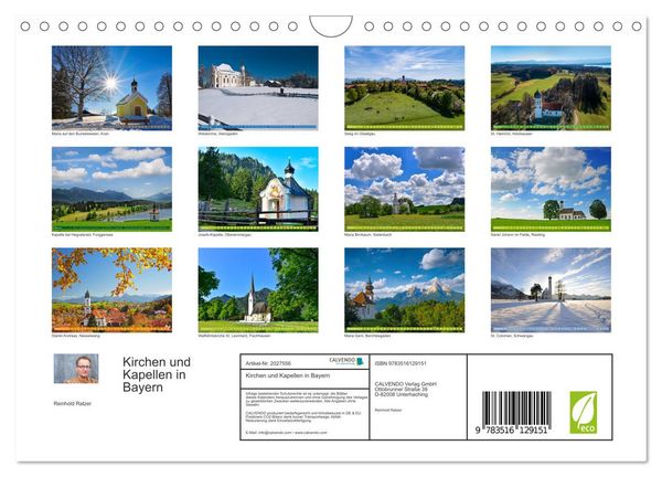 Produktbild: Kirchen und Kapellen in Bayern (Wandkalender 2026 DIN A4 quer), CALVENDO Monatskalender
