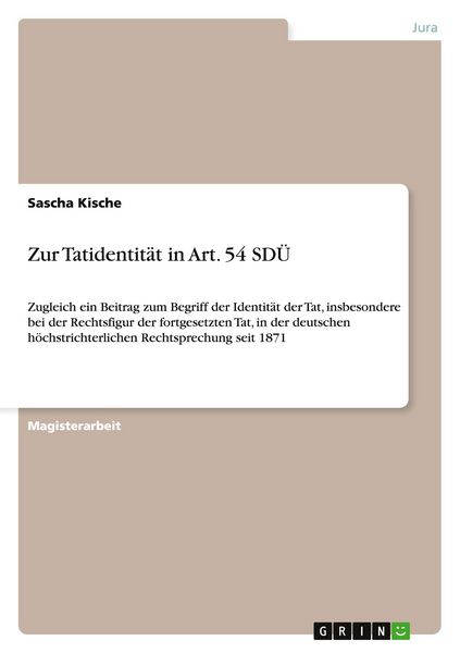 Produktbild: Zur Tatidentit&auml;t in Art. 54 SD&Uuml;