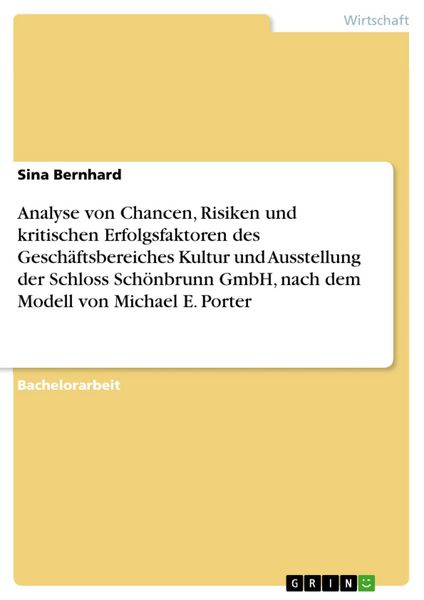 Produktbild: Analyse von Chancen, Risiken und kritischen Erfolgsfaktoren des Gesch&auml;ftsbereiches Kultur und Ausstellung der Schloss Sch&ouml;nbrunn GmbH, nach dem Modell