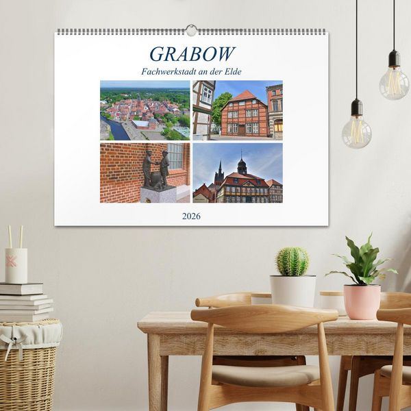 Produktbild: Grabow - Fachwerkstadt an der Elde (Wandkalender 2026 DIN A2 quer), CALVENDO Monatskalender