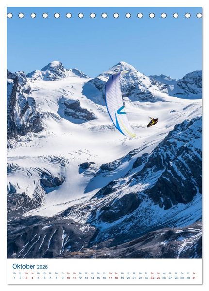Produktbild: Paragliding - von gr&uuml;nen Wiesen zu schroffen Gletschen (Tischkalender 2026 DIN A5 hoch), CALVENDO Monatskalender