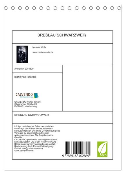 Produktbild: BRESLAU SCHWARZWEI&szlig; (Tischkalender 2026 DIN A5 hoch), CALVENDO Monatskalender