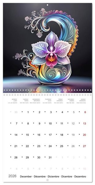 Produktbild: Fleurs en verre color&eacute; (Calendrier mural carr&eacute; 2026 30x30 cm) Calendrier double avec une page pour vos prises de notes
