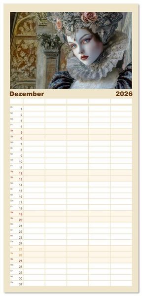 Produktbild: Familienplaner 2026 - Venezianischer Stil - In dezenten Farbt&ouml;nen mit 5 Spalten (Wandkalender, 21 x 45 cm) CALVENDO