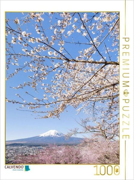 CALVENDO Puzzle Charmanter Blick auf den Fuji bei Kirschblüte | 1000 Teile Lege-Größe 64x48cm Foto-Puzzle für glückliche Stunden