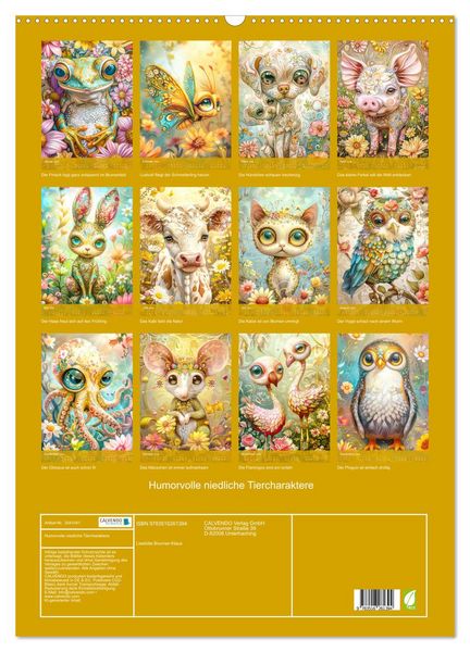 Produktbild: Humorvolle niedliche Tiercharaktere (Wandkalender 2026 DIN A2 hoch), CALVENDO Monatskalender